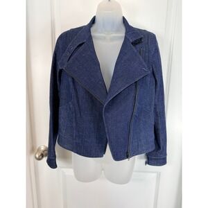 S.I.L.K. Womens Jean Denim Asymmetrical Moto Jacket Blue Small Designer S Modern
